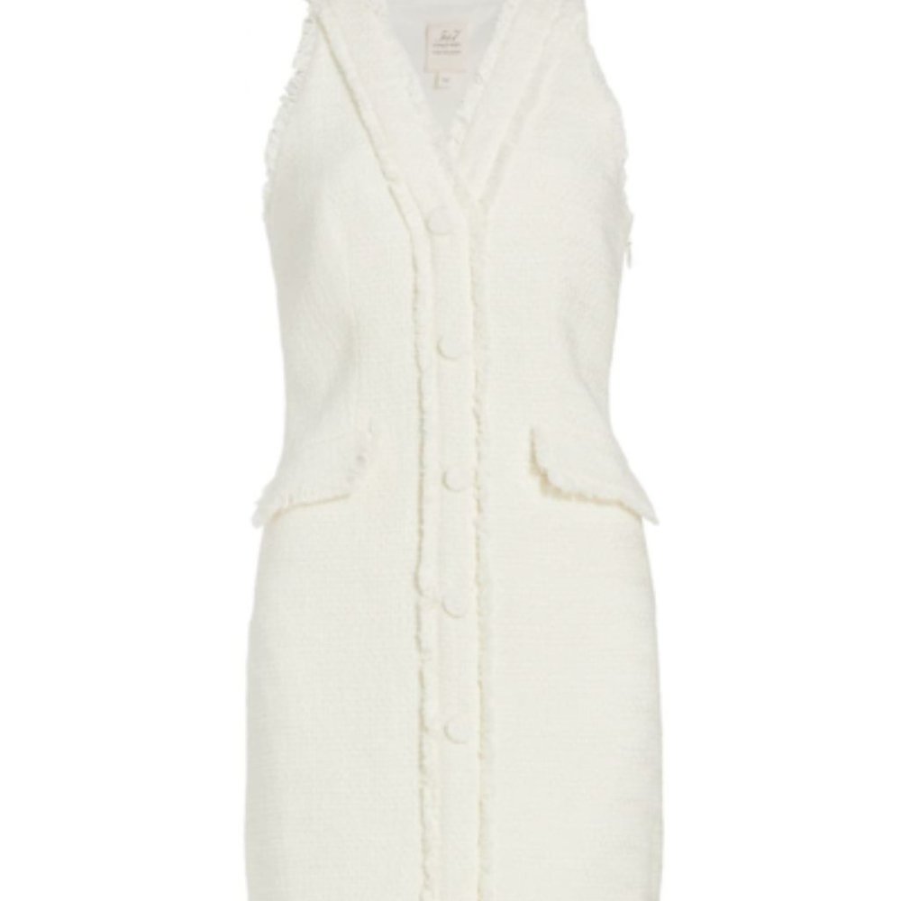 NWT $395 Cinq a Sept 5a7 Leisha V-Neck Sleeveless Tweed Mini Dress in White